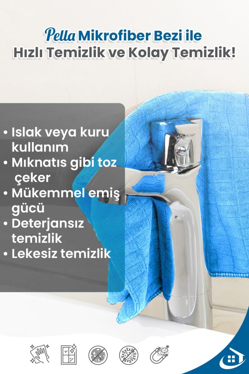 3'lü Mikrofiber Araba, Cam, Mutfak Temizlik Bezi, Mavi (40 CM X 40 CM) - 7