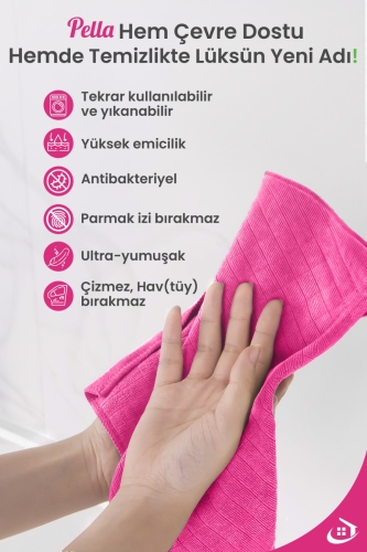 3'lü Mikrofiber Araba, Cam, Mutfak Temizlik Bezi, Pembe (40 CM X 40 CM) - 5