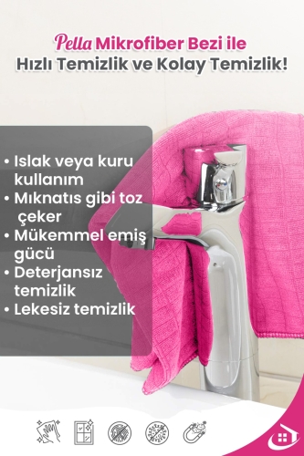 3'lü Mikrofiber Araba, Cam, Mutfak Temizlik Bezi, Pembe (40 CM X 40 CM) - 7
