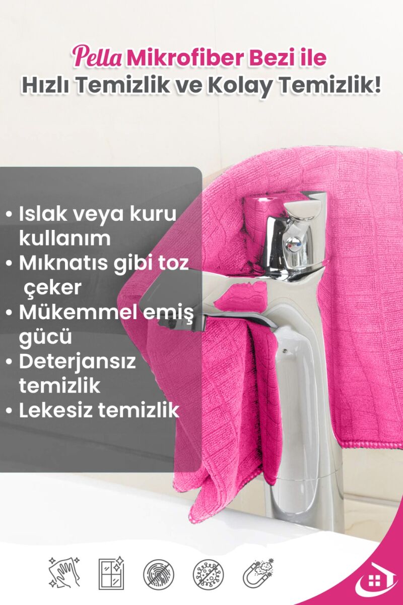 3'lü Mikrofiber Araba, Cam, Mutfak Temizlik Bezi, Pembe (40 CM X 40 CM) - 7