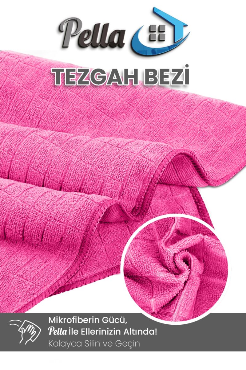 3'lü Mikrofiber Araba, Cam, Mutfak Temizlik Bezi, Pembe (40 CM X 40 CM) - 2