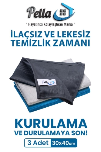 3'lü Mikrofiber Temizlik Bezi 40*30 cm Classic - Pella