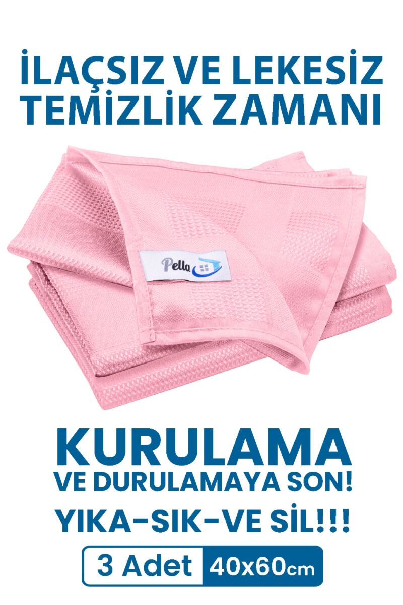 Classic 3'lü Açık Pembe Mikrofiber Temizlik Bezi, Cam, Araba, Mutfak Bezi, 40 X 60 Cm - 1