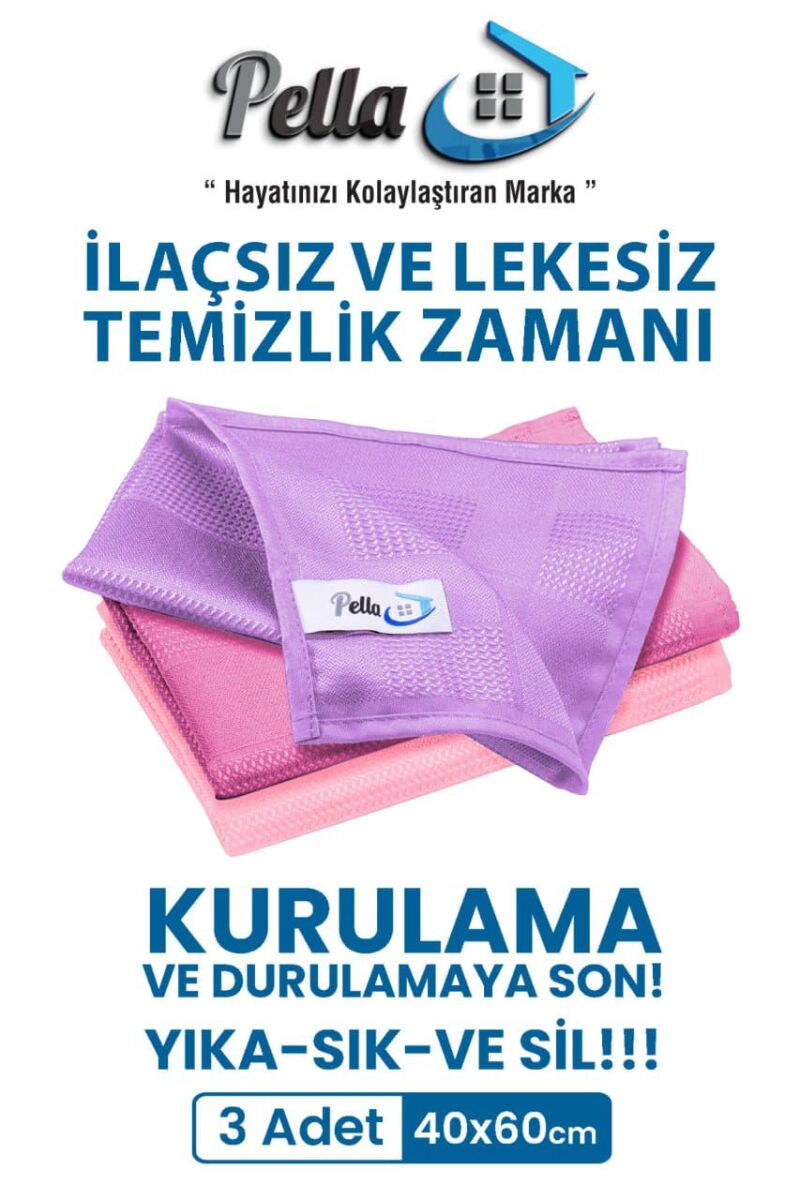 Classic 3'lü Mikrofiber Temizlik Bezi, Cam, Araba, Mutfak Bezi, Pembe-mor, 40 X 60 Cm - 1
