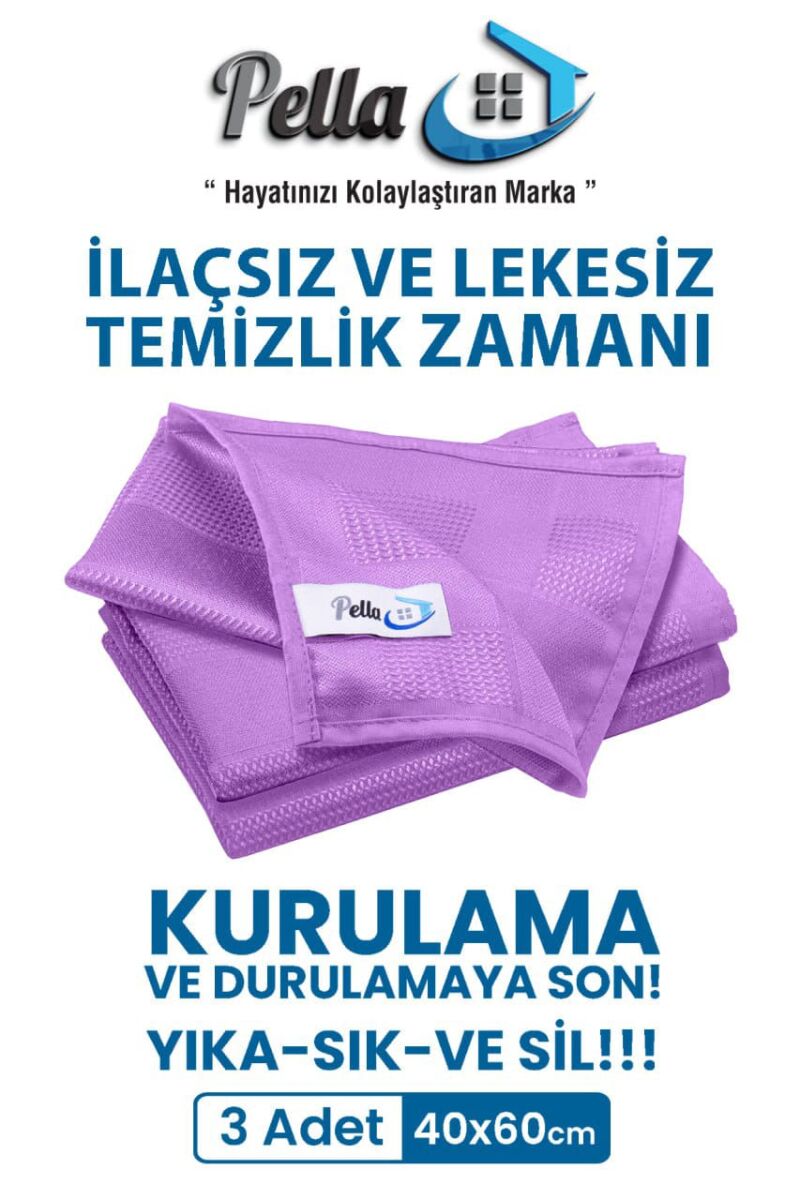 Classic 3'lü Mor Mikrofiber Temizlik Bezi, Cam, Araba, Mutfak Bezi, 40 X 60 Cm - 1