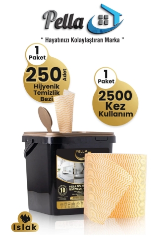 Islak Yüzey Temizleme Havlusu, Hijyenik Temizlik Bezi , 250 Adetli Kova Mendili - 1