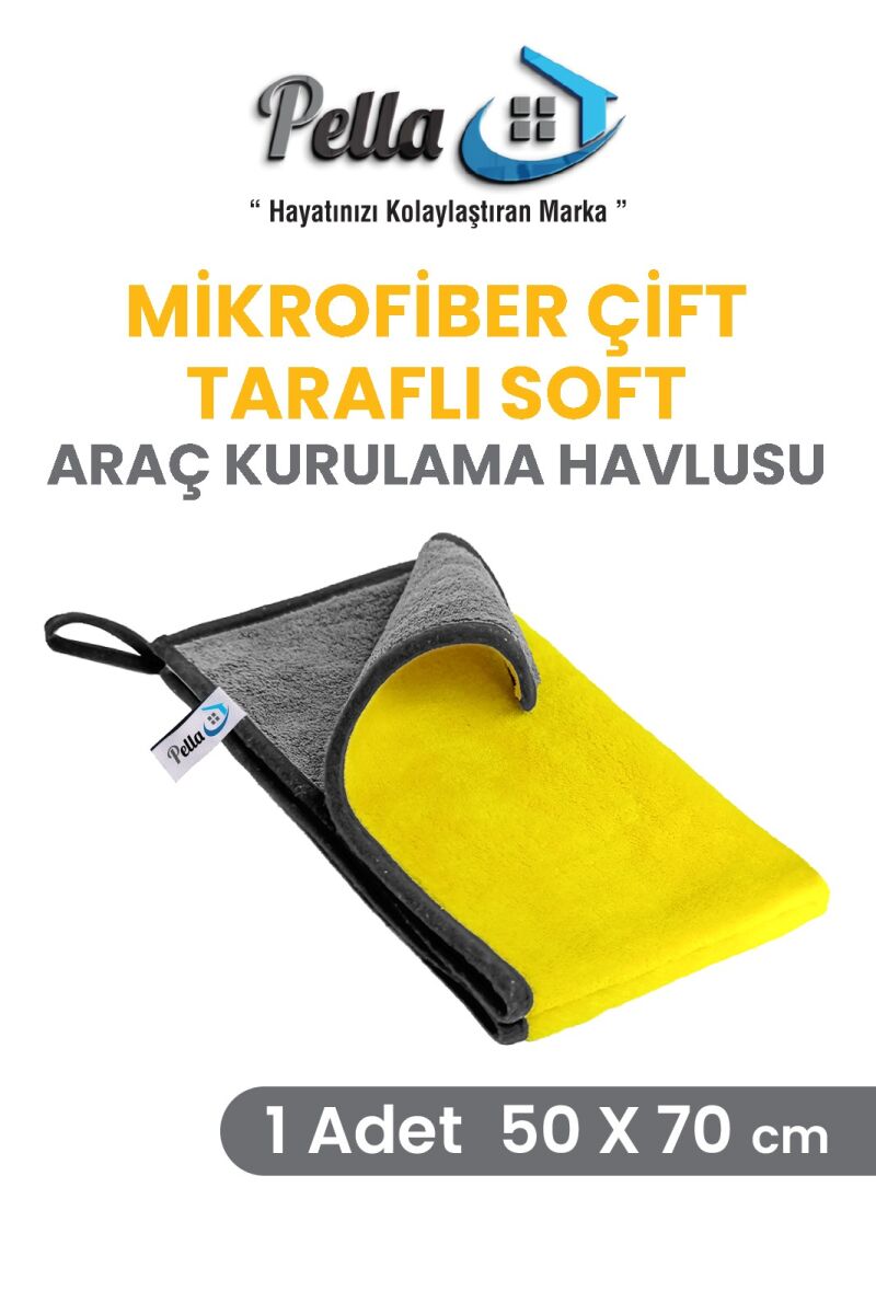 Mikrofiber Çift Taraflı Araç Kurulama Bezi Sarıgri - 1